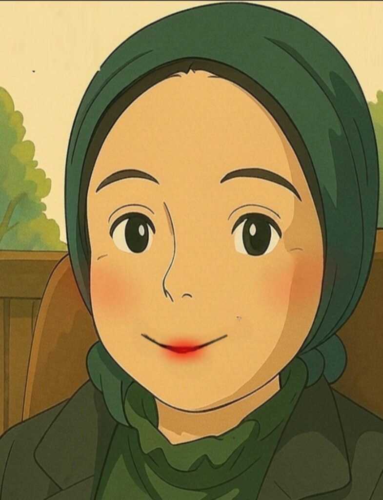 Women in a green scarf on her head